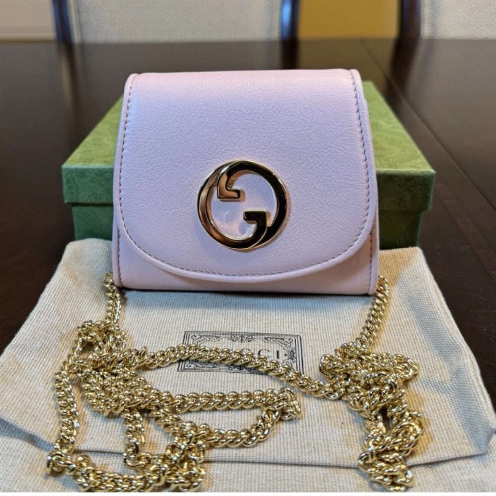 New Authentic Gucci Blondie GG Wallet On Chain Pink Crossbody Bag